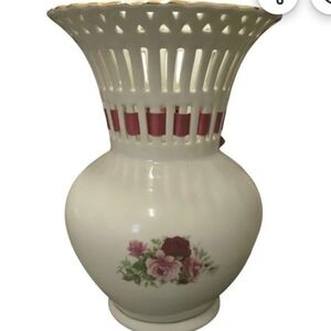 Charming Floral Porcelain Vase with Cutout Design